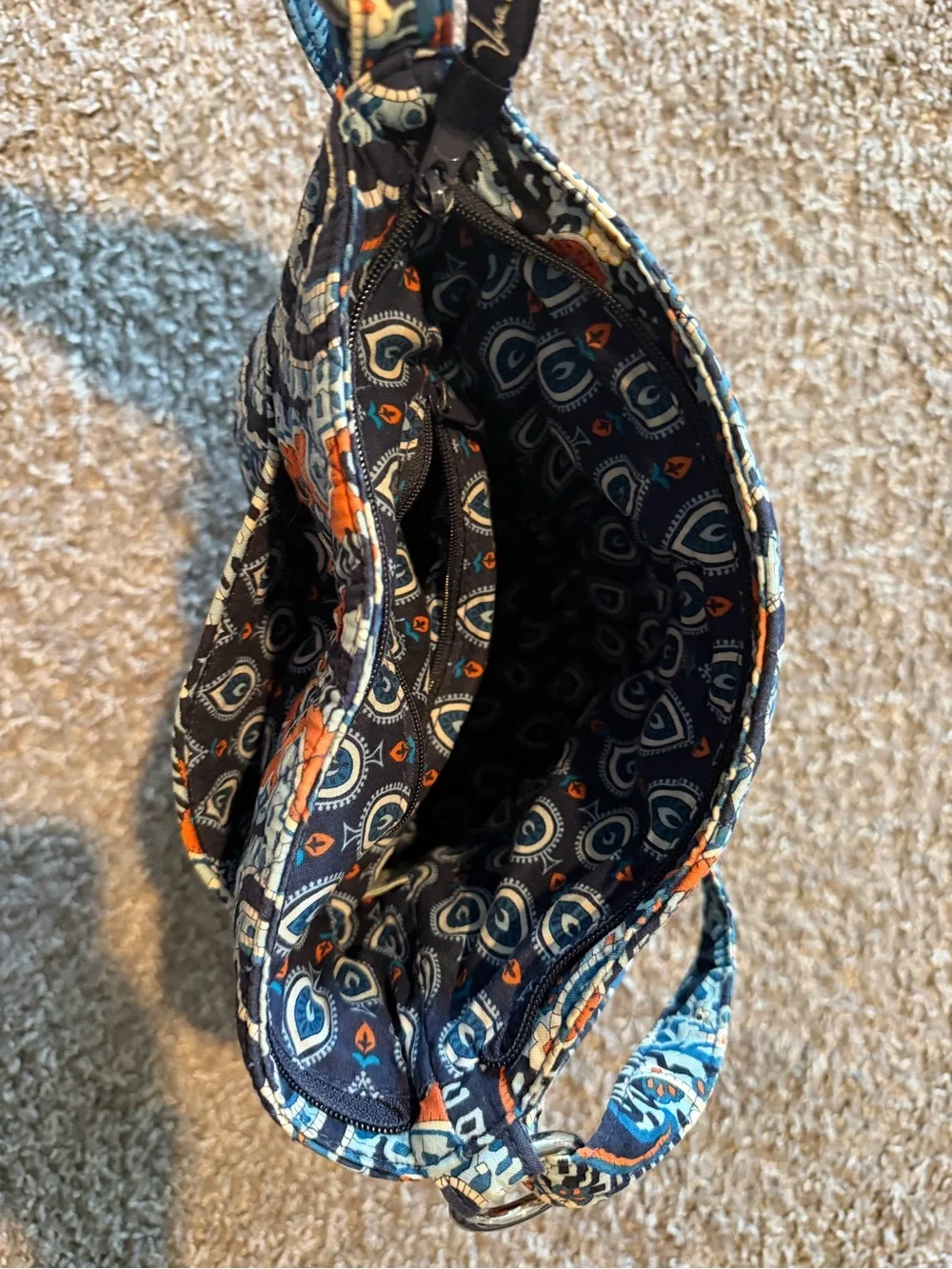 Vera Bradley Quilted Crossbody in Navy, Orange & Light Blue
